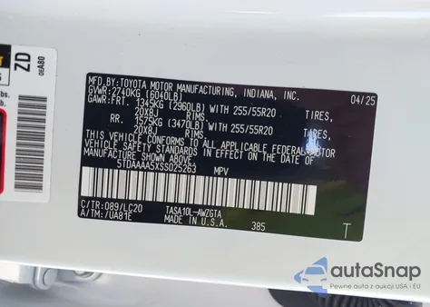 2025 Toyota Grand Highlander Limited from USA, damaged, VIN 5TDAAAA5XSS025263